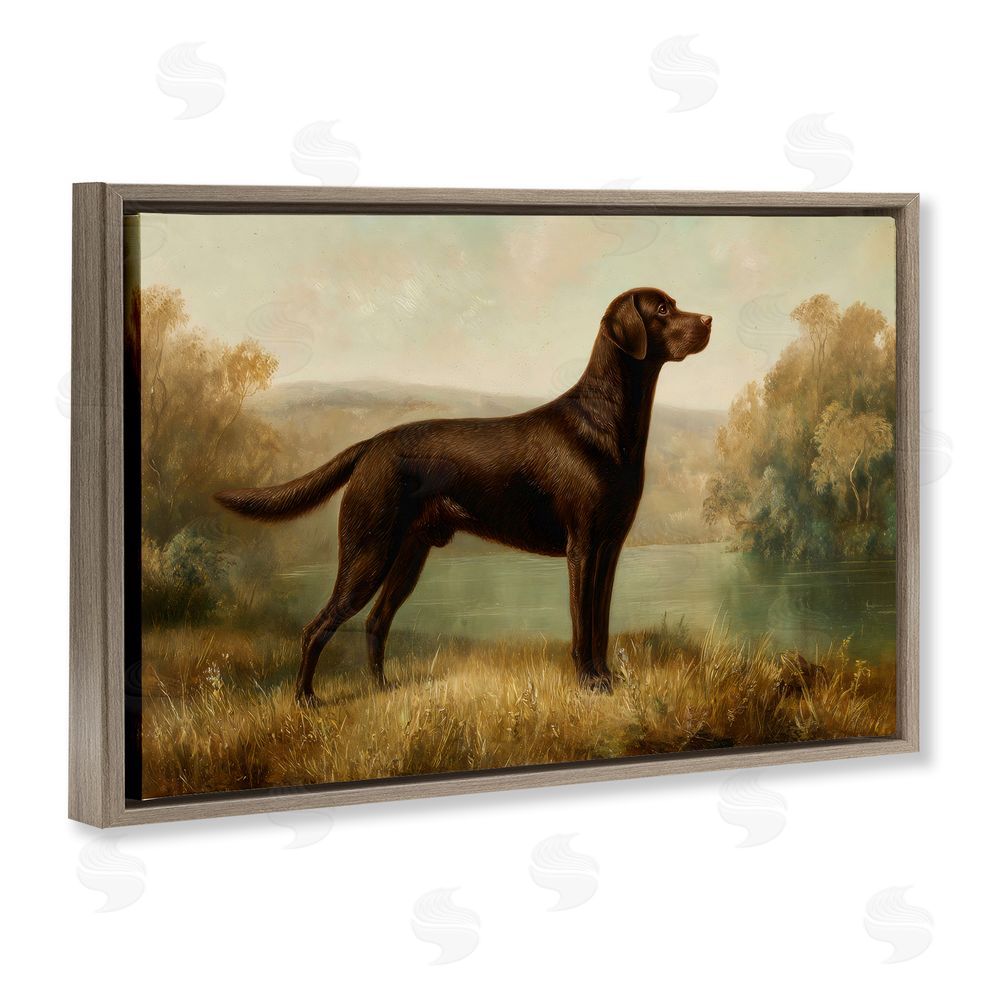 Petal Prints Design Chocolate Brown Labrador Brown Floating Frame Canvas Wall Art Print
