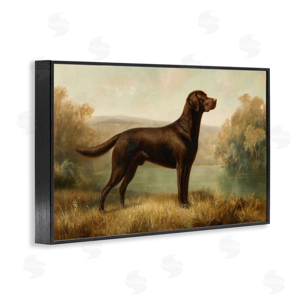 Petal Prints Design Chocolate Brown Labrador Black Framed Giclee Wall Art Print