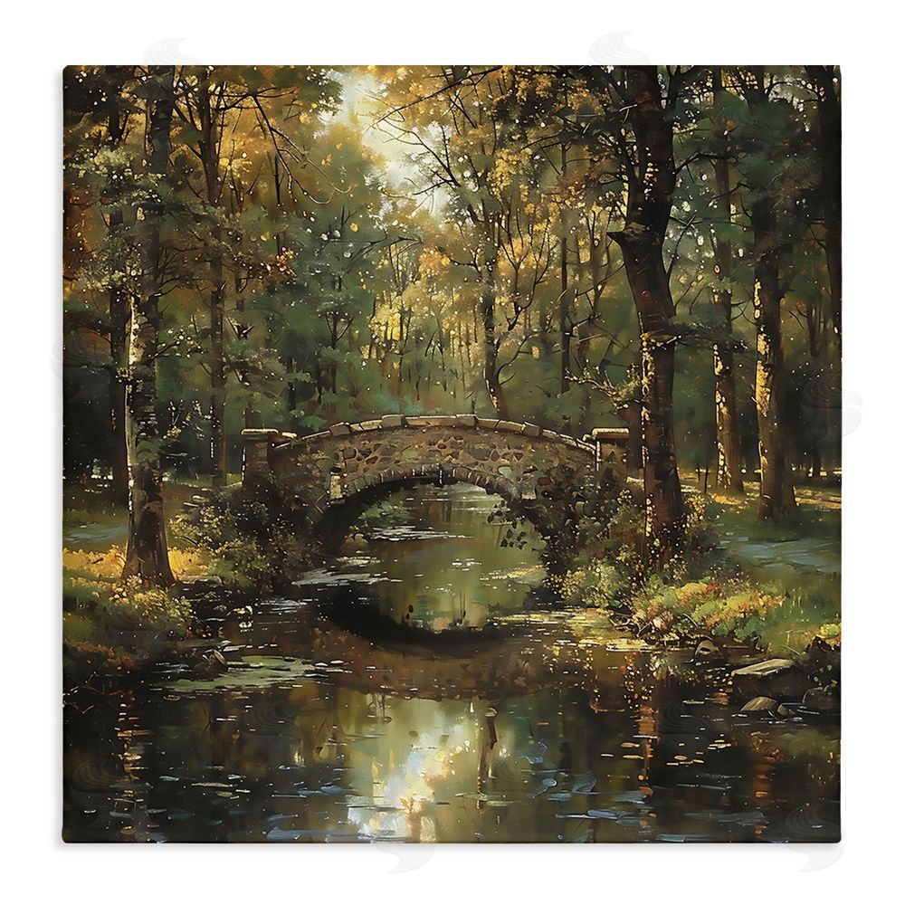 Creative Studio Forest Bridge in Autumn Light Stretched Canvas Wall Art