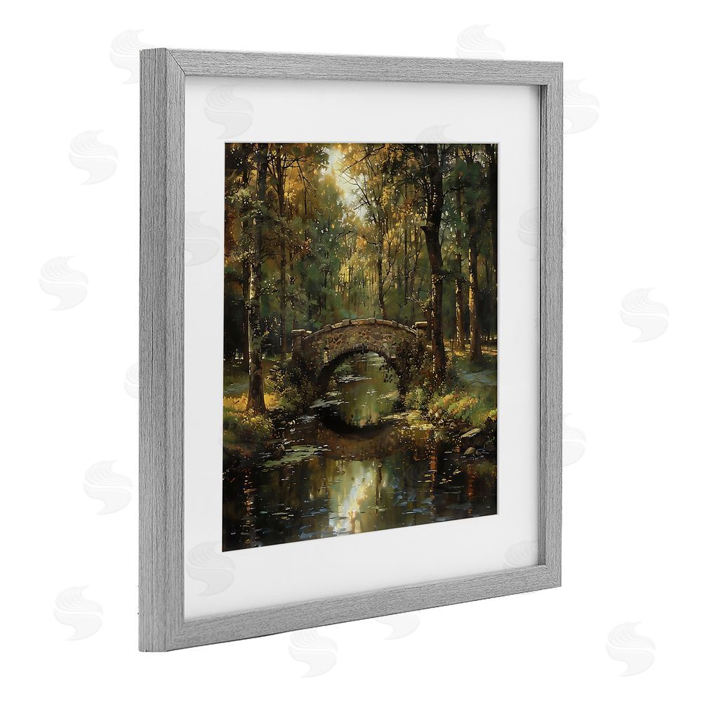 Creative Studio Forest Bridge in Autumn Light Gray Framed Print Under Glass Wall Art