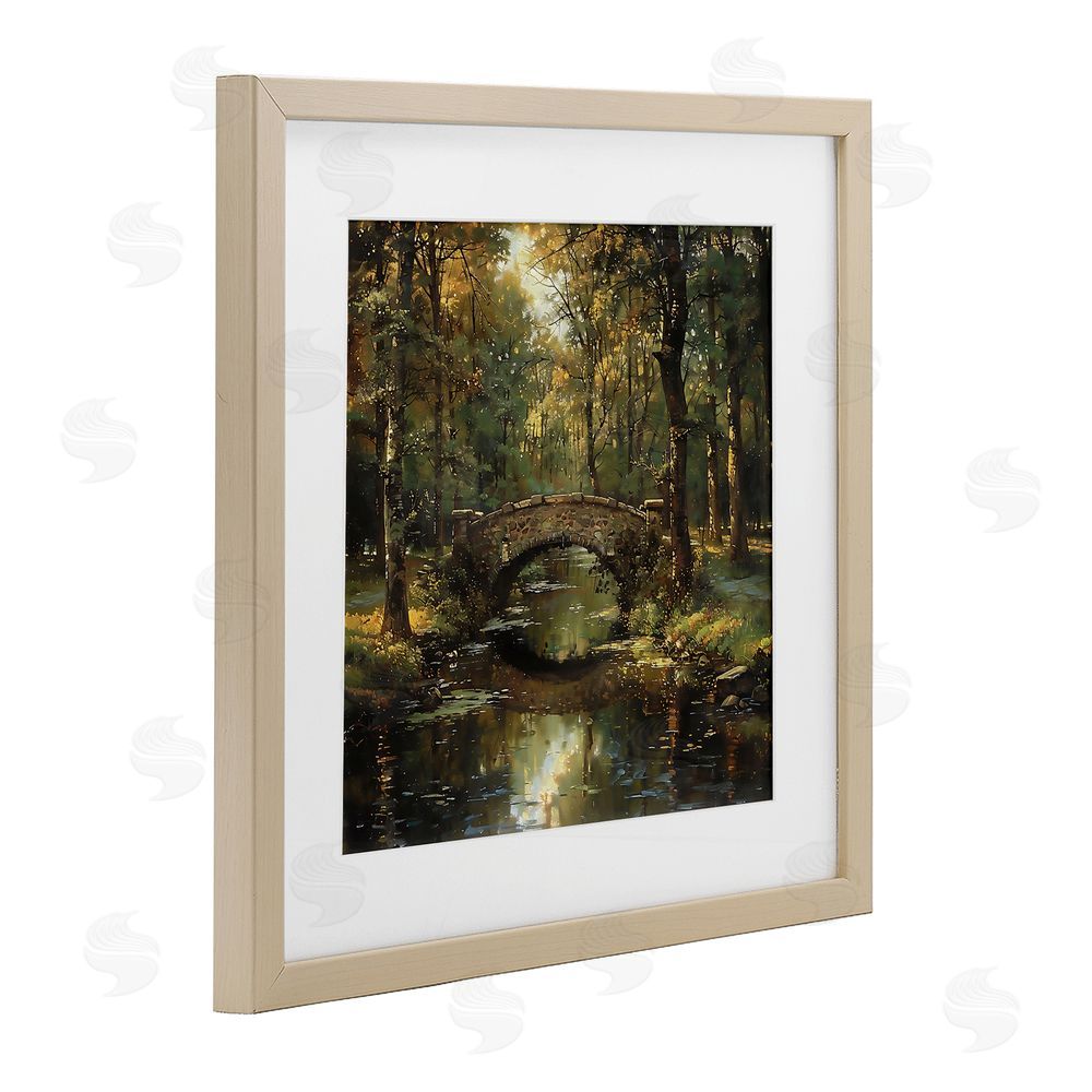 Creative Studio Forest Bridge in Autumn Light Brown Framed Print Under Glass Wall Art