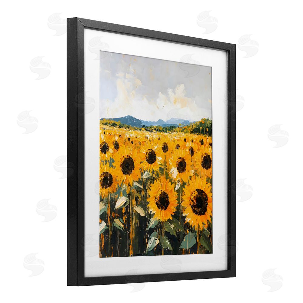 Creative Studio Beautiful Sunflowers in Field Black Framed Print Under Glass with Matting Wall Art