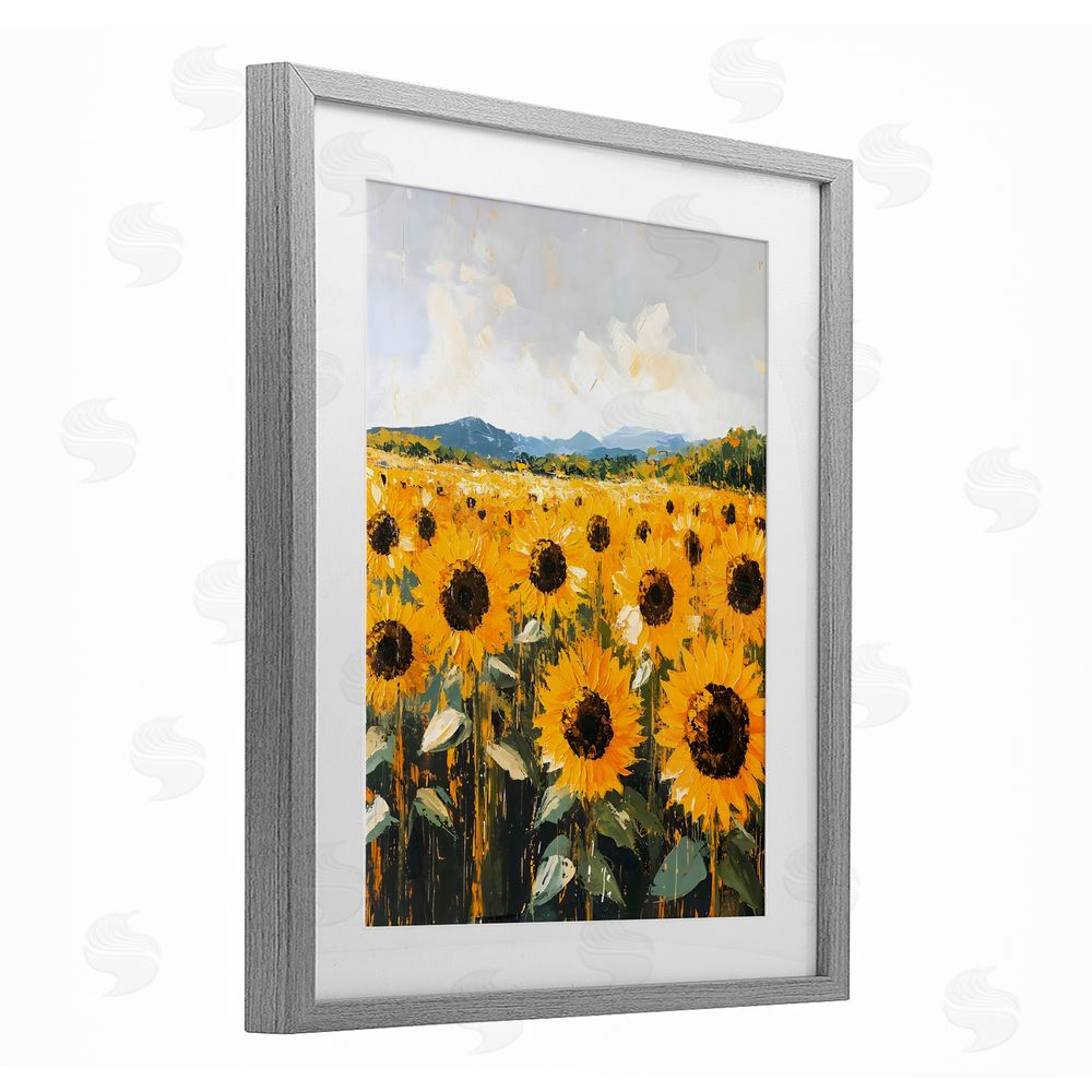 Creative Studio Beautiful Sunflowers in Field Gray Framed Print Under Glass with Matting Wall Art