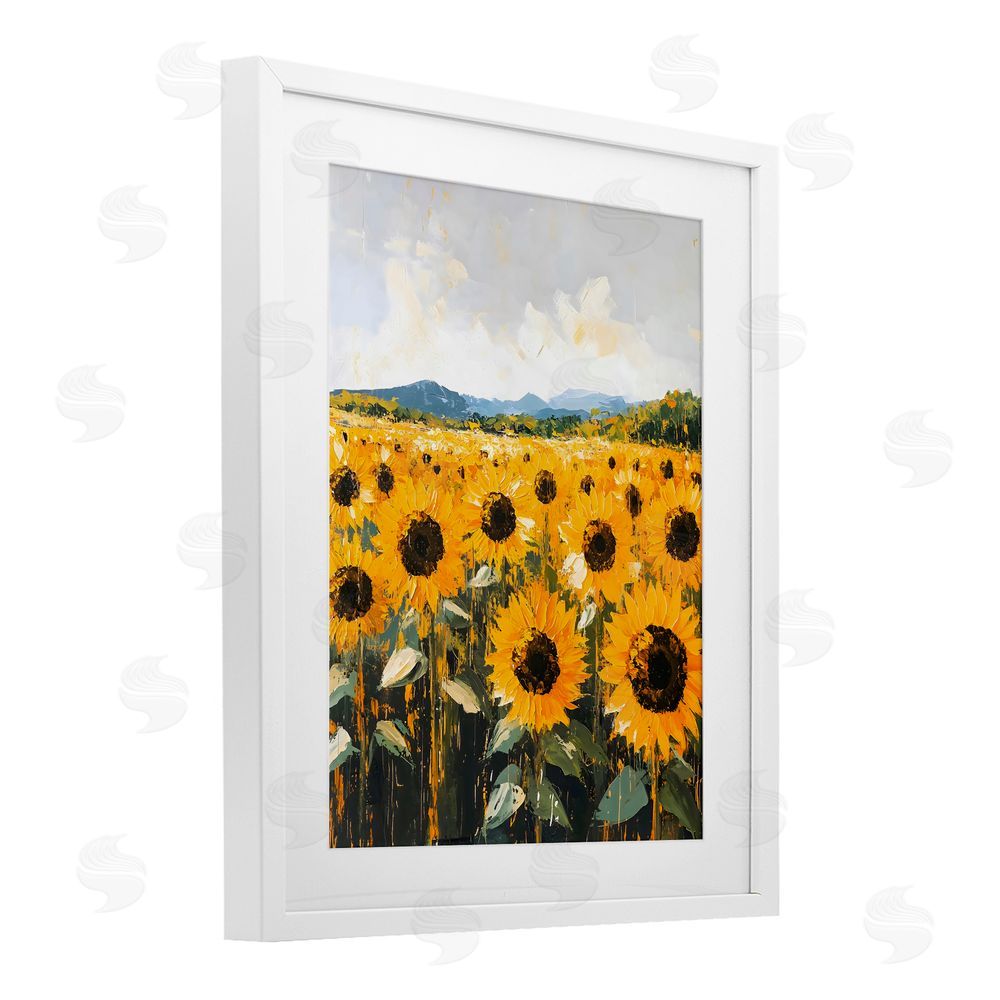 Creative Studio Beautiful Sunflowers in Field White Framed Print Under Glass with Matting Wall Art