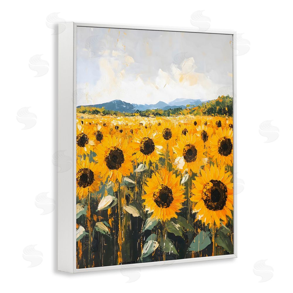 Creative Studio Beautiful Sunflowers in Field White Framed Giclee Wall Art Print
