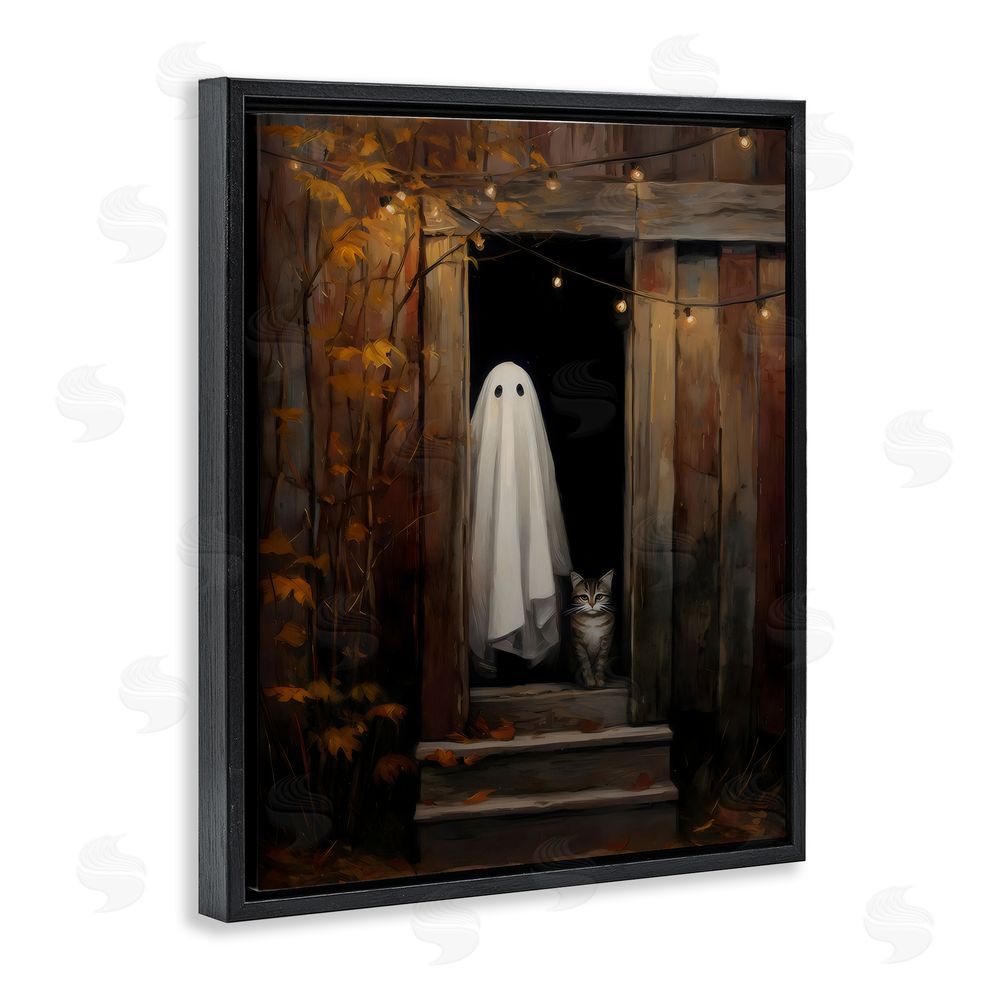 Arlington Prints Barn Ghost and Cat Black Floating Frame Canvas Wall Art Print