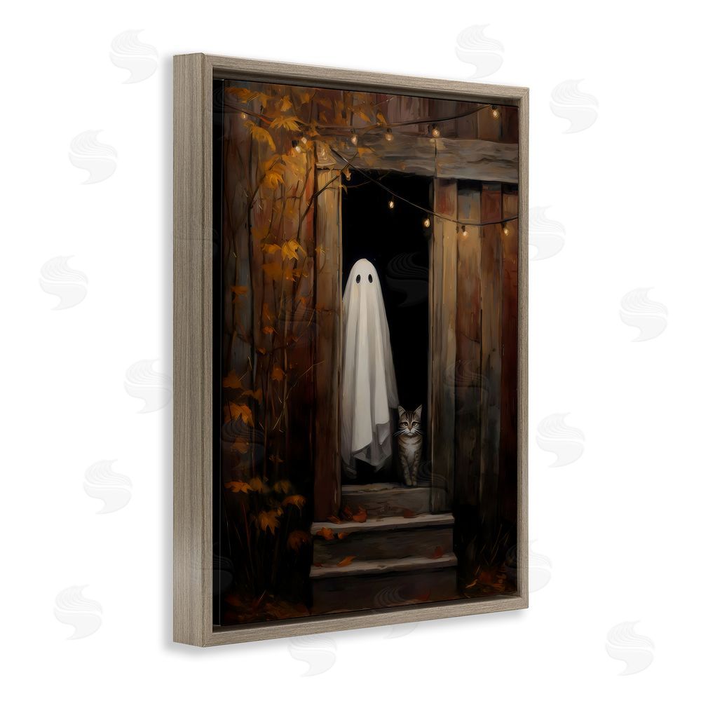 Arlington Prints Barn Ghost and Cat Brown Floating Frame Canvas Wall Art Print