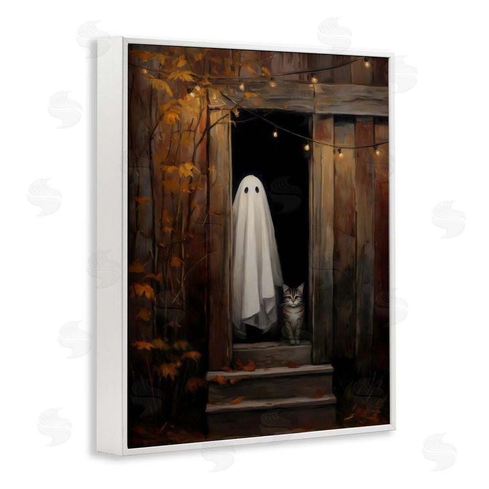 Arlington Prints Barn Ghost and Cat White Framed Giclee Wall Art Print