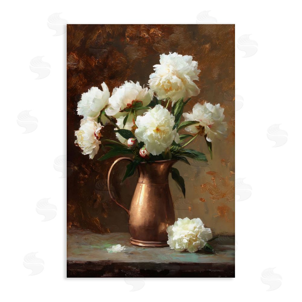 Petal Prints Design Bronze Vase Peonies Stretched Canvas Wall Art Print