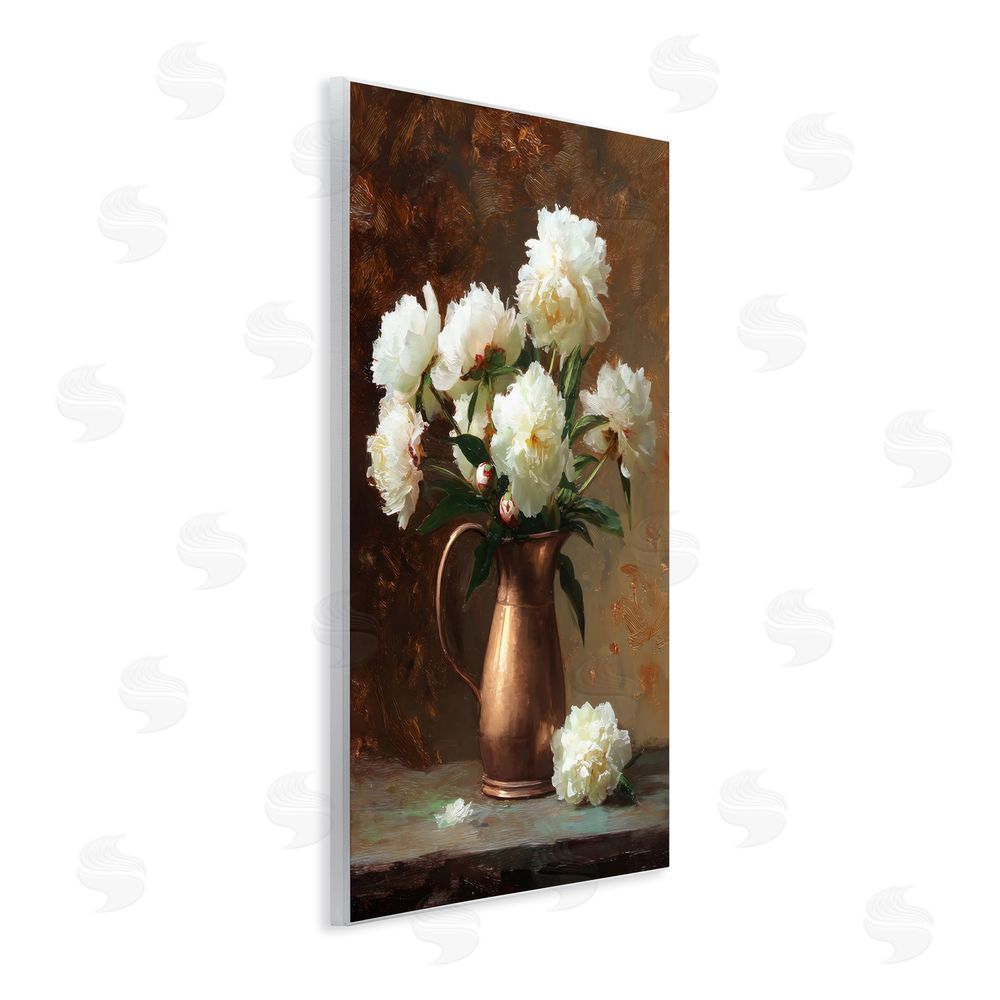 Petal Prints Design Bronze Vase Peonies Wall Plaque Art Print with White Foil Wrap