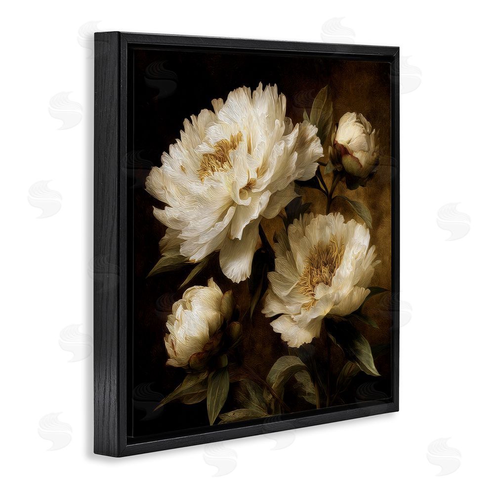 Petal Prints Design Dreamy Vintage Peony Elegance Black Floating Frame Canvas Wall Art Print