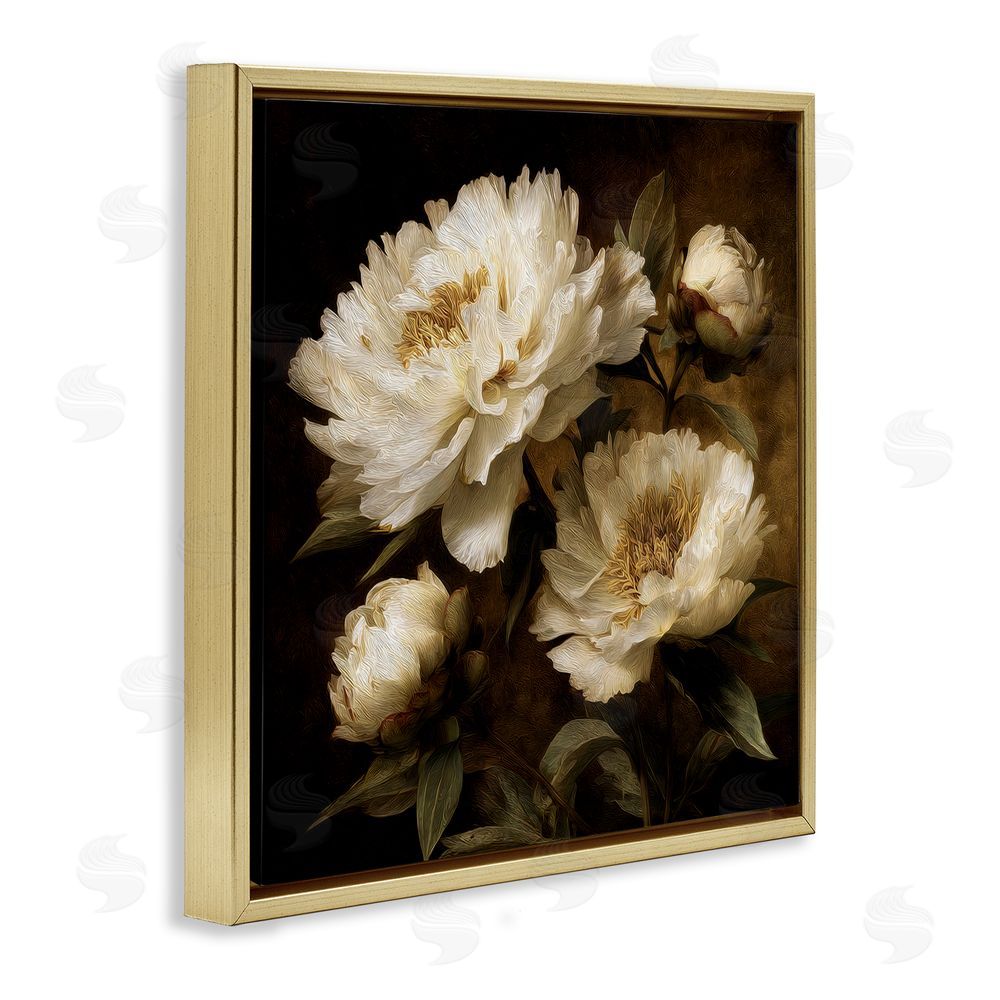 Petal Prints Design Dreamy Vintage Peony Elegance Gold Floating Frame Canvas Wall Art Print