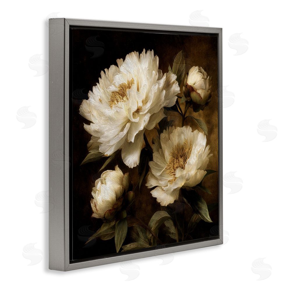 Petal Prints Design Dreamy Vintage Peony Elegance Gray Floating Frame Canvas Wall Art Print