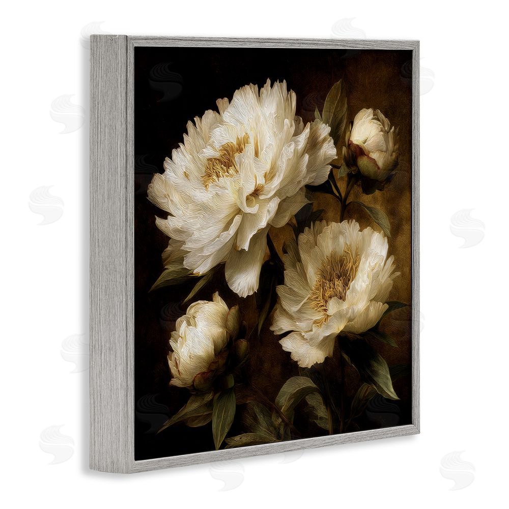 Petal Prints Design Dreamy Vintage Peony Elegance Gray Framed Giclee Wall Art Print