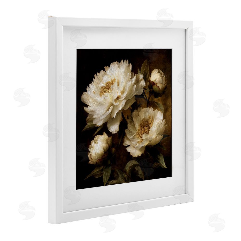 Petal Prints Design Dreamy Vintage Peony Elegance White Framed Print Under Glass Wall Art
