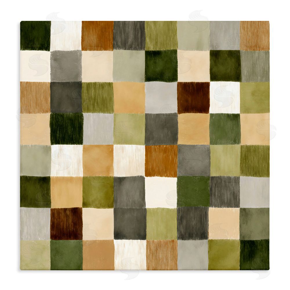Petal Prints Design Checkered Earth Tones Stretched Canvas Wall Art Print