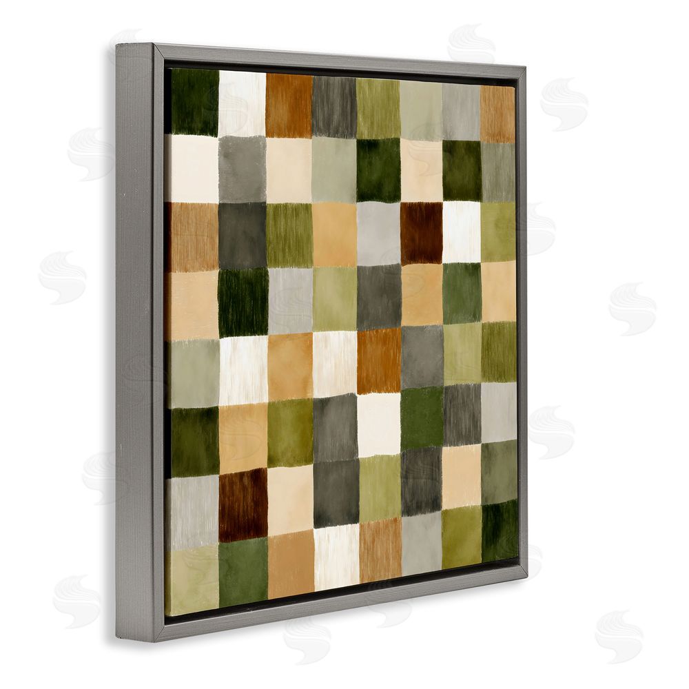 Petal Prints Design Checkered Earth Tones Gray Floating Frame Stretched Canvas Wall Art Print