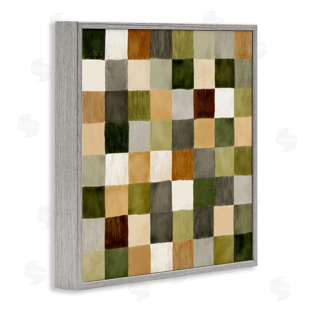 Petal Prints Design Checkered Earth Tones Gray Framed Giclee Wall Art Print