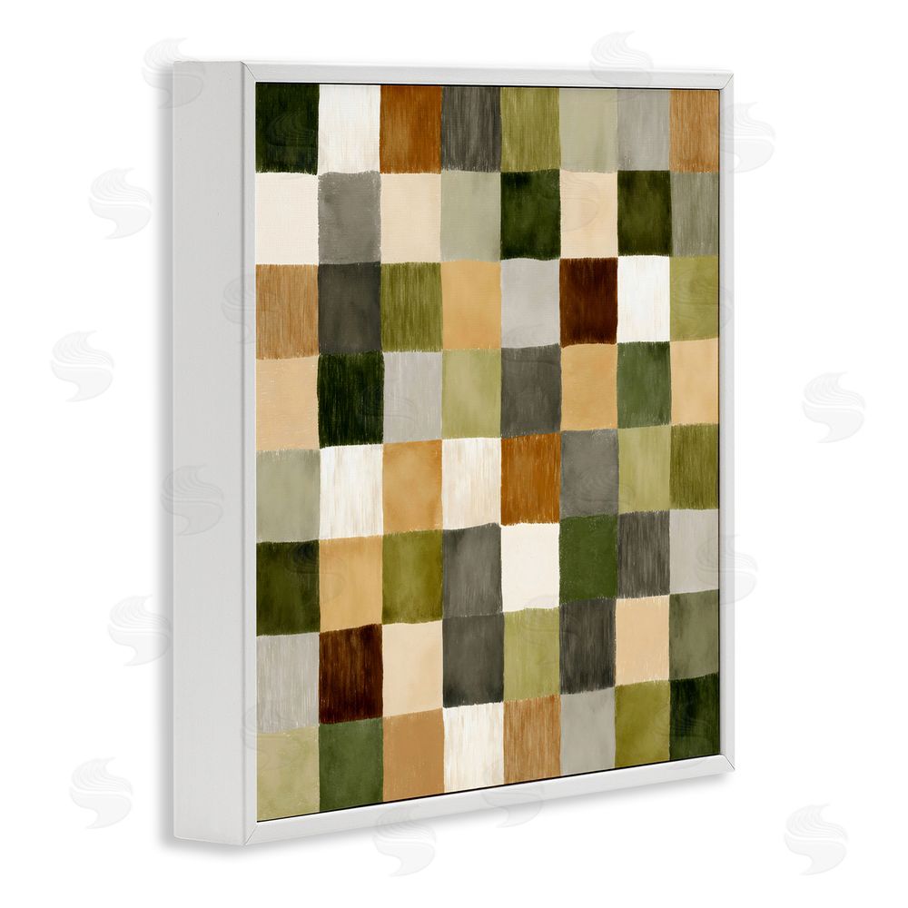 Petal Prints Design Checkered Earth Tones White Framed Giclee Wall Art Print