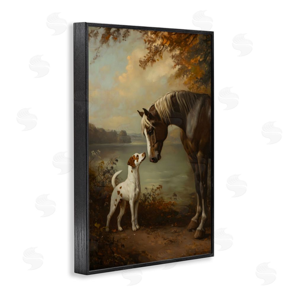 Petal Prints Design Autumn Companions Hunting Party Black Framed Giclee Wall Art Print