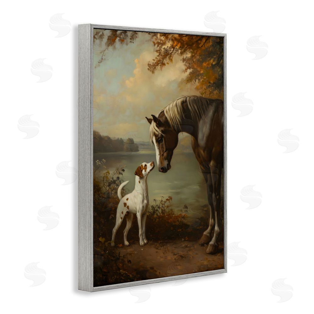 Petal Prints Design Autumn Companions Hunting Party Gray Framed Giclee Wall Art Print