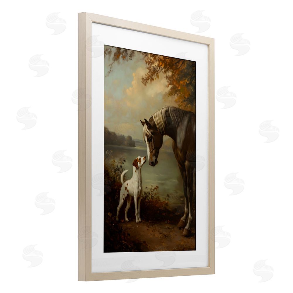 Petal Prints Design Autumn Companions Hunting Party Brown Framed Print Under Glass with Matting Wall Art