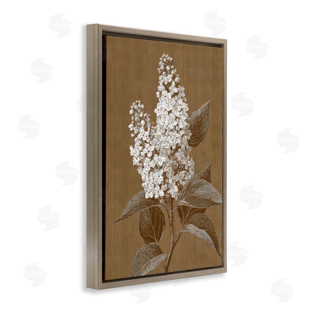 Petal Prints Design Vintage Striped Lilac Study Brown Floating Framed Canvas Wall Art Print