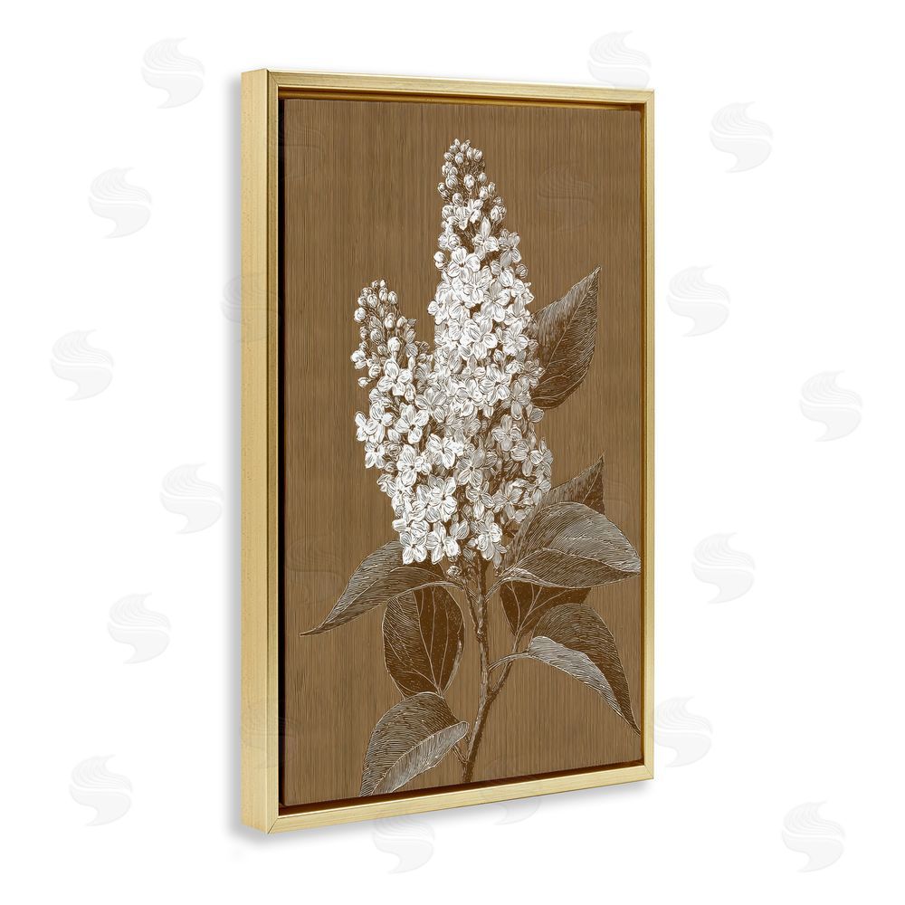 Petal Prints Design Vintage Striped Lilac Study Gold Floating Framed Canvas Wall Art Print