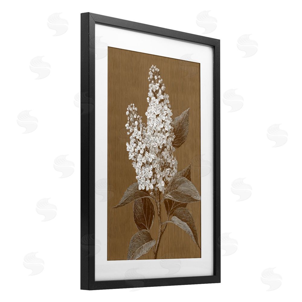 Petal Prints Design Vintage Striped Lilac Study Black Framed Print Under Glass with White Mat Wall Art
