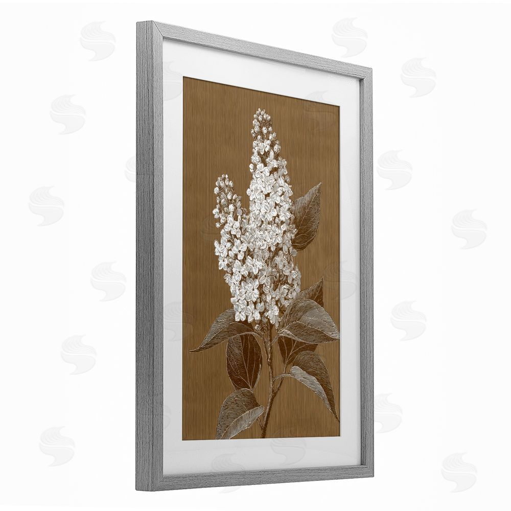 Petal Prints Design Vintage Striped Lilac Study Gray Framed Print Under Glass with White Mat Wall Art