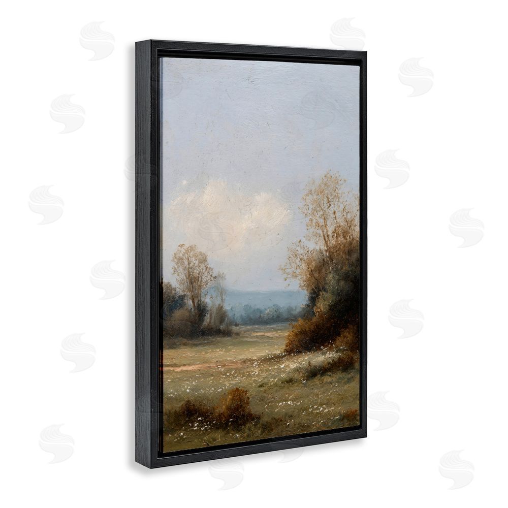 Petal Prints Design Silent Little Meadow Black Floating Framed Canvas Wall Art Print