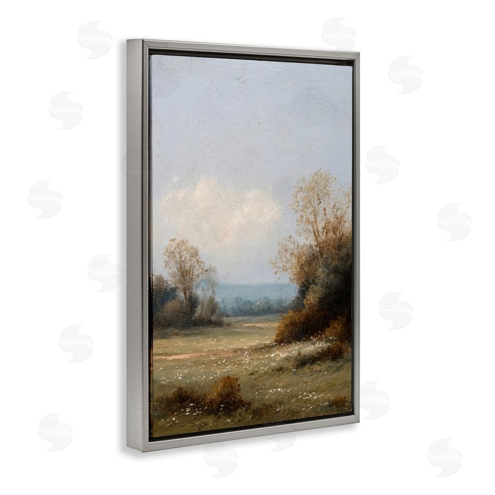 Petal Prints Design Silent Little Meadow Gray Floating Framed Canvas Wall Art Print