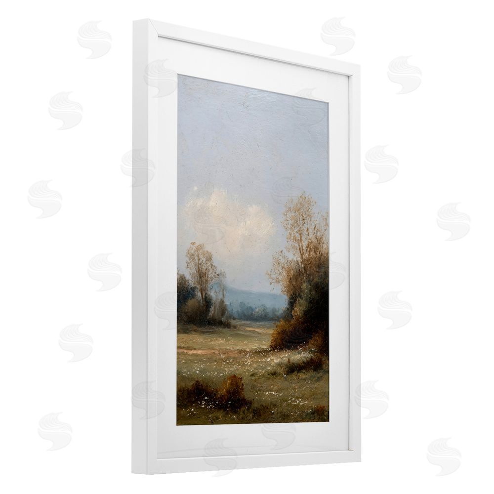 Petal Prints Design Silent Little Meadow White Framed Print Under Glass with White Mat Wall Art