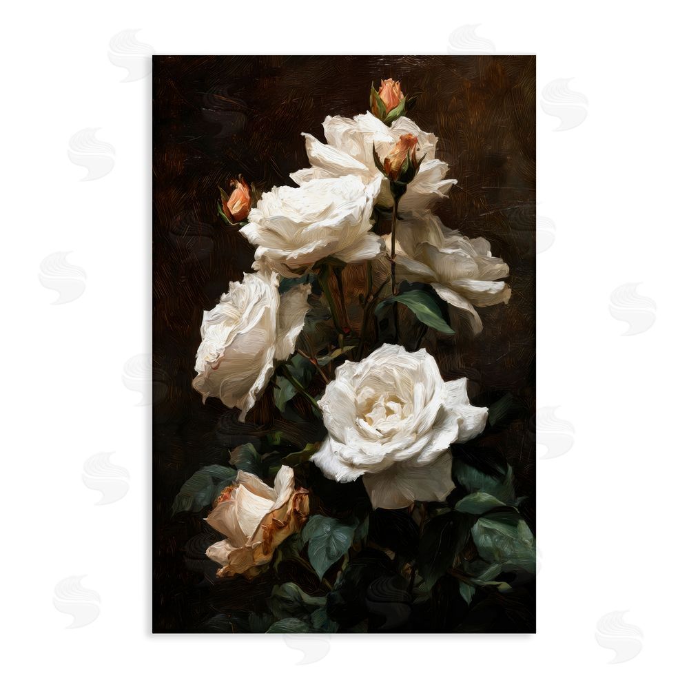 Petal Prints Design Tower of White Roses Stretched Canvas Wall Art Print