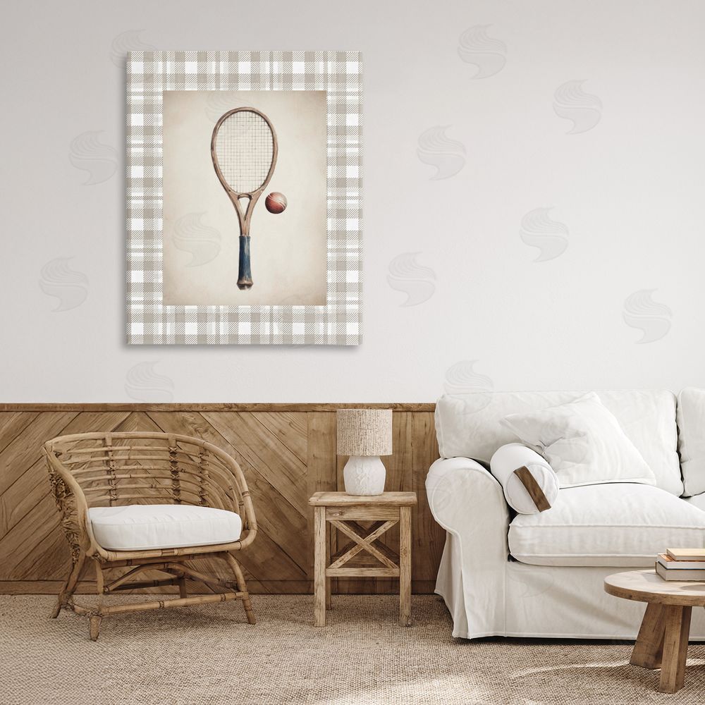 Sisi and Seb Vintage Tennis Racket & Ball Stretched Canvas on Wall