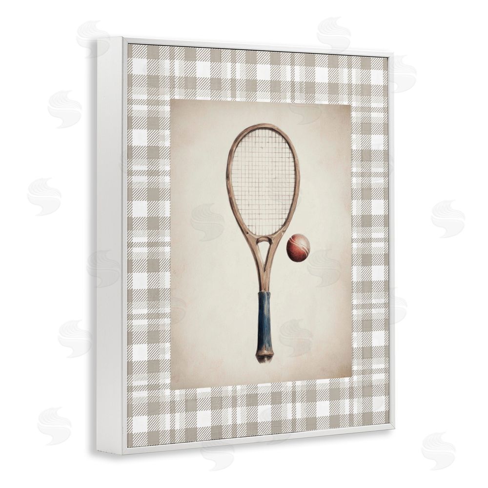 Sisi and Seb Vintage Tennis Racket & Ball White Framed Giclee Wall Art Print