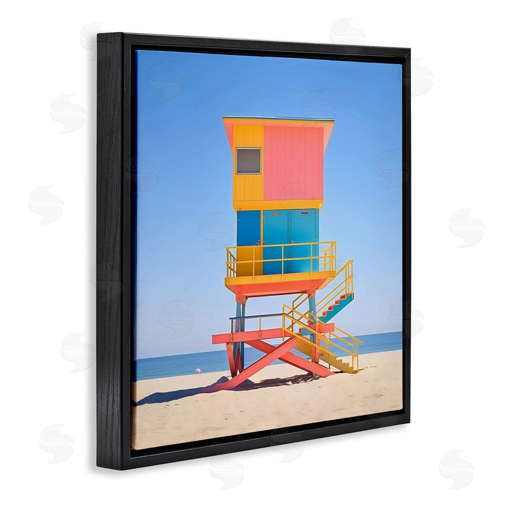 Creative Studio Deco Lifeguard Tower on Beach Black Floating Frame Canvas Wall Art Print