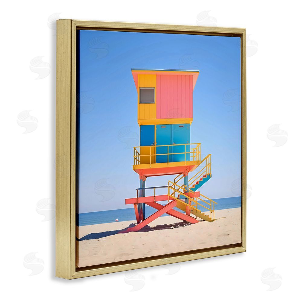 Creative Studio Deco Lifeguard Tower on Beach Gold Floating Frame Canvas Wall Art Print