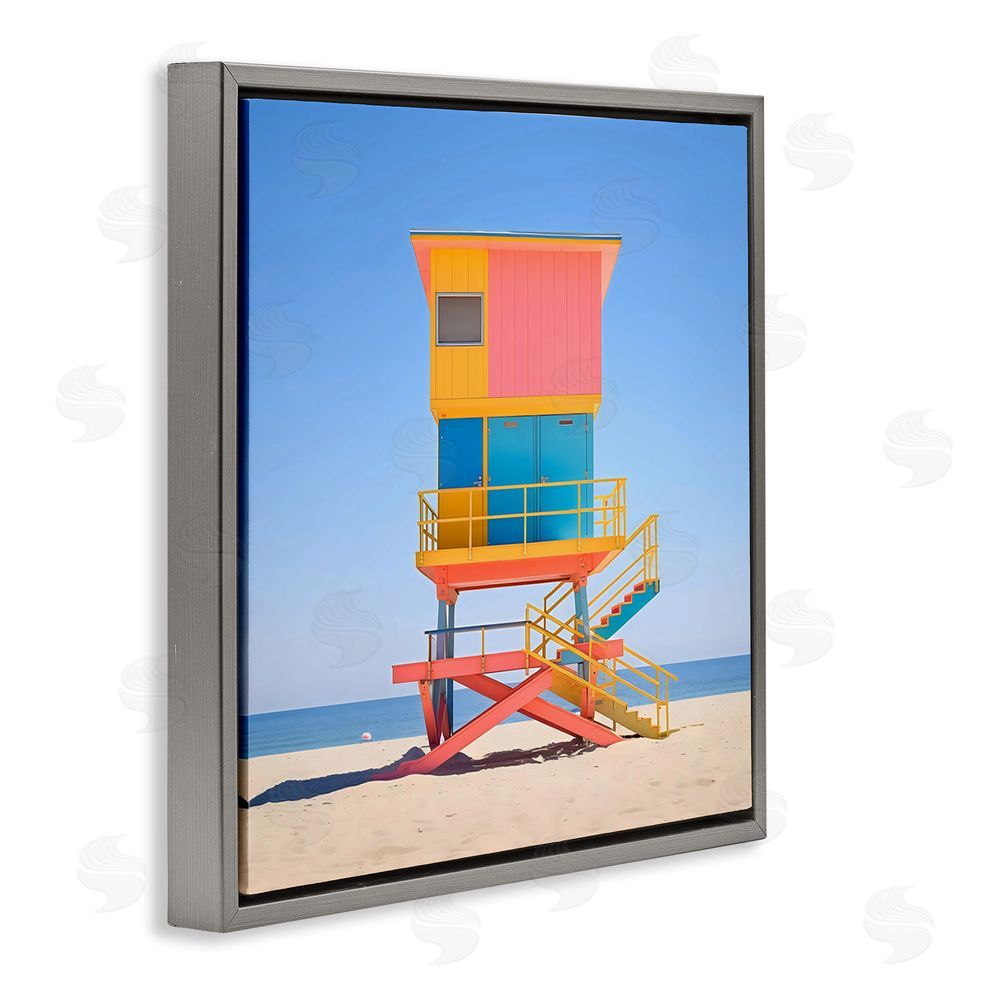 Creative Studio Deco Lifeguard Tower on Beach Gray Floating Frame Canvas Wall Art Print