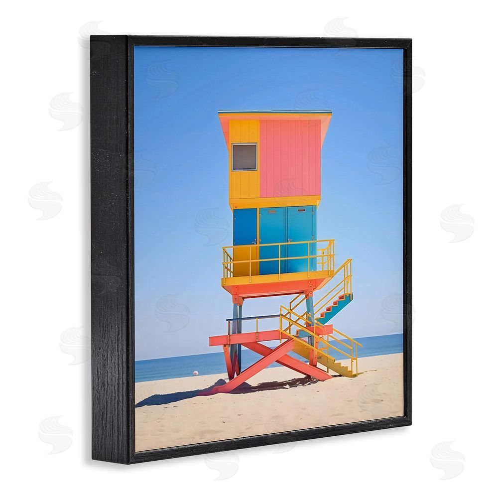 Creative Studio Deco Lifeguard Tower on Beach Black Framed Giclee Wall Art Print