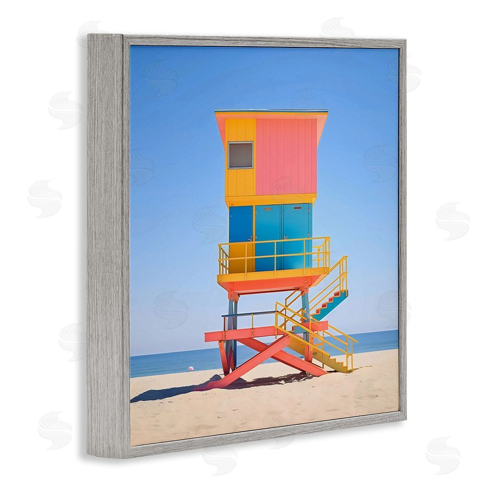 Creative Studio Deco Lifeguard Tower on Beach Gray Framed Giclee Wall Art Print