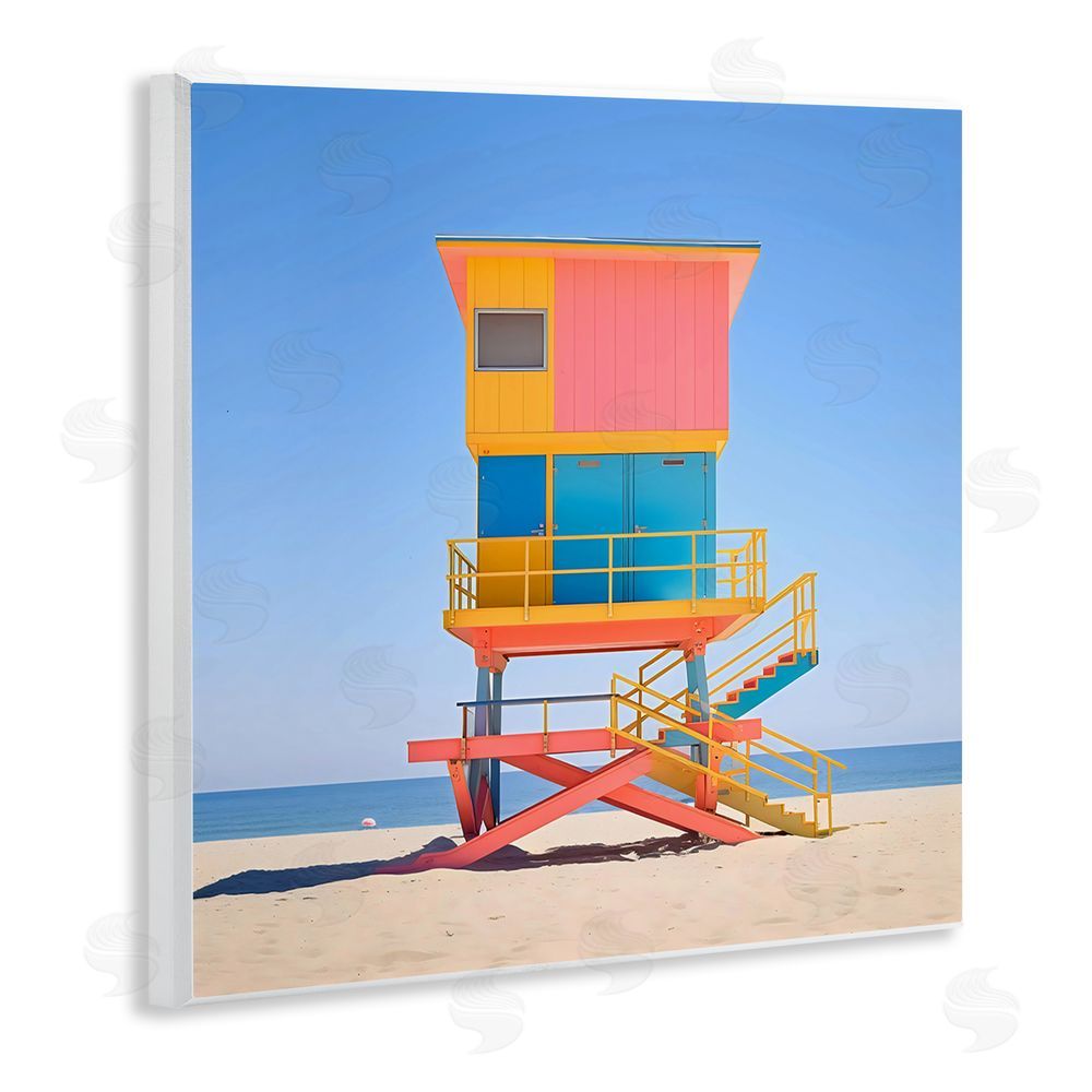 Creative Studio Deco Lifeguard Tower on Beach Wall Plaque with Fixed Lithograph Print