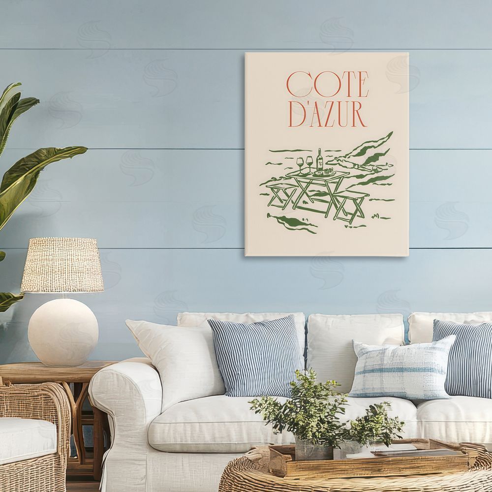 The Prints Vibe Seaside Wine Picnic Stretched Canvas on Wall
