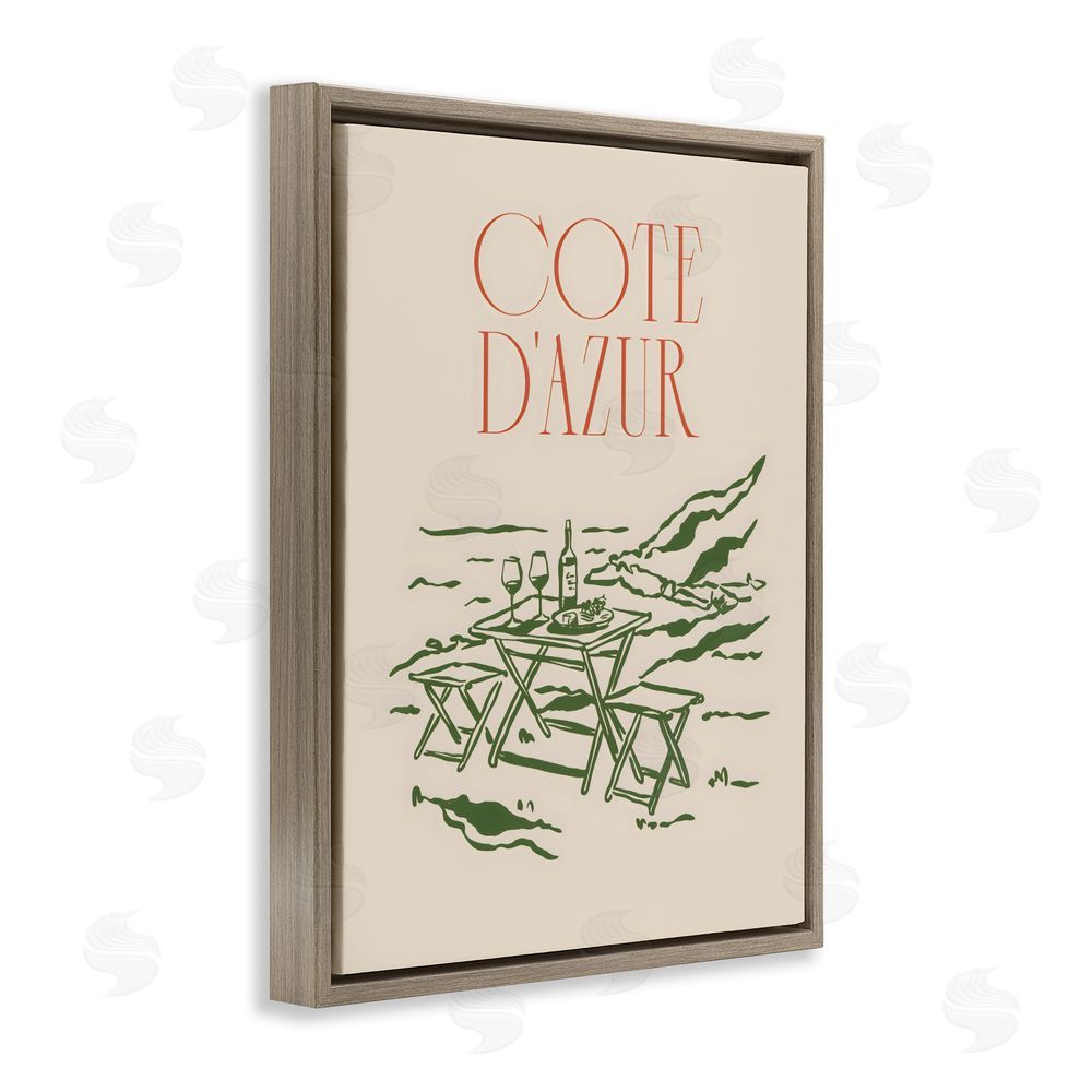The Prints Vibe Seaside Wine Picnic Brown Floating Framed Canvas Wall Art Print
