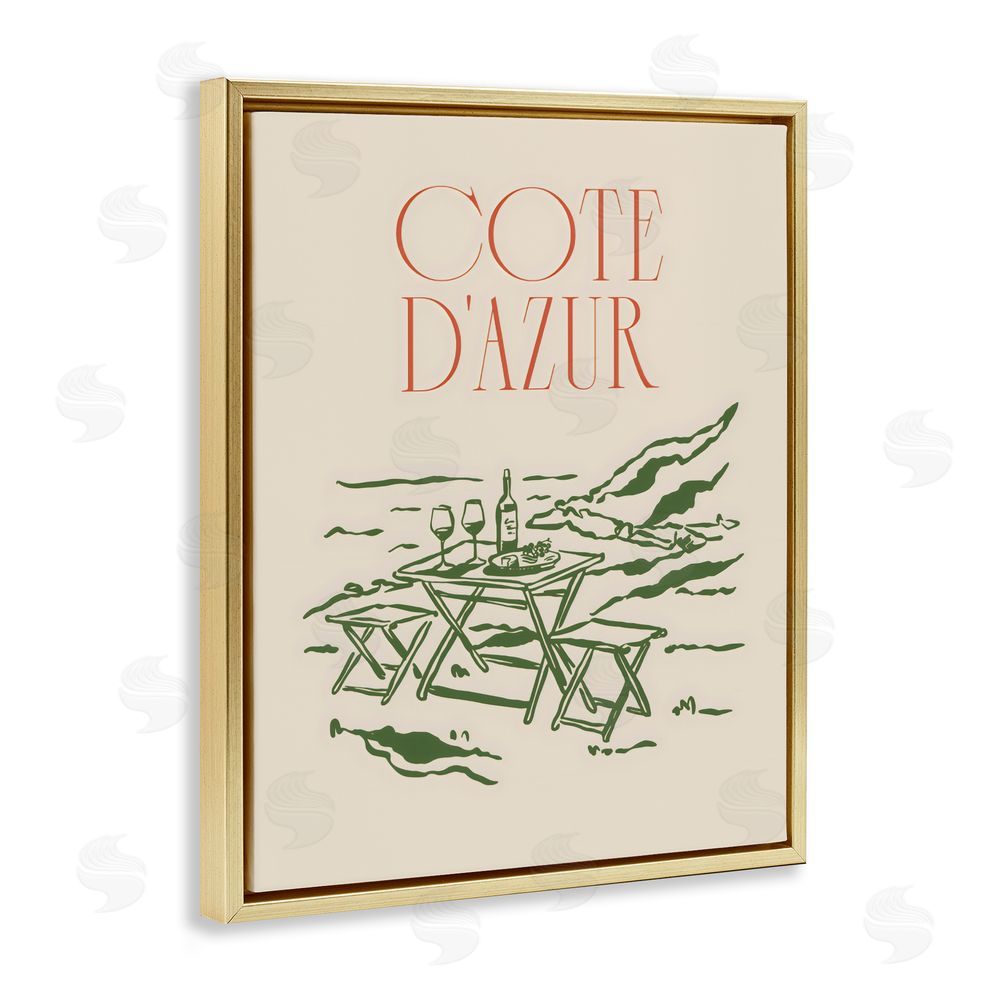 The Prints Vibe Seaside Wine Picnic Gold Floating Framed Canvas Wall Art Print