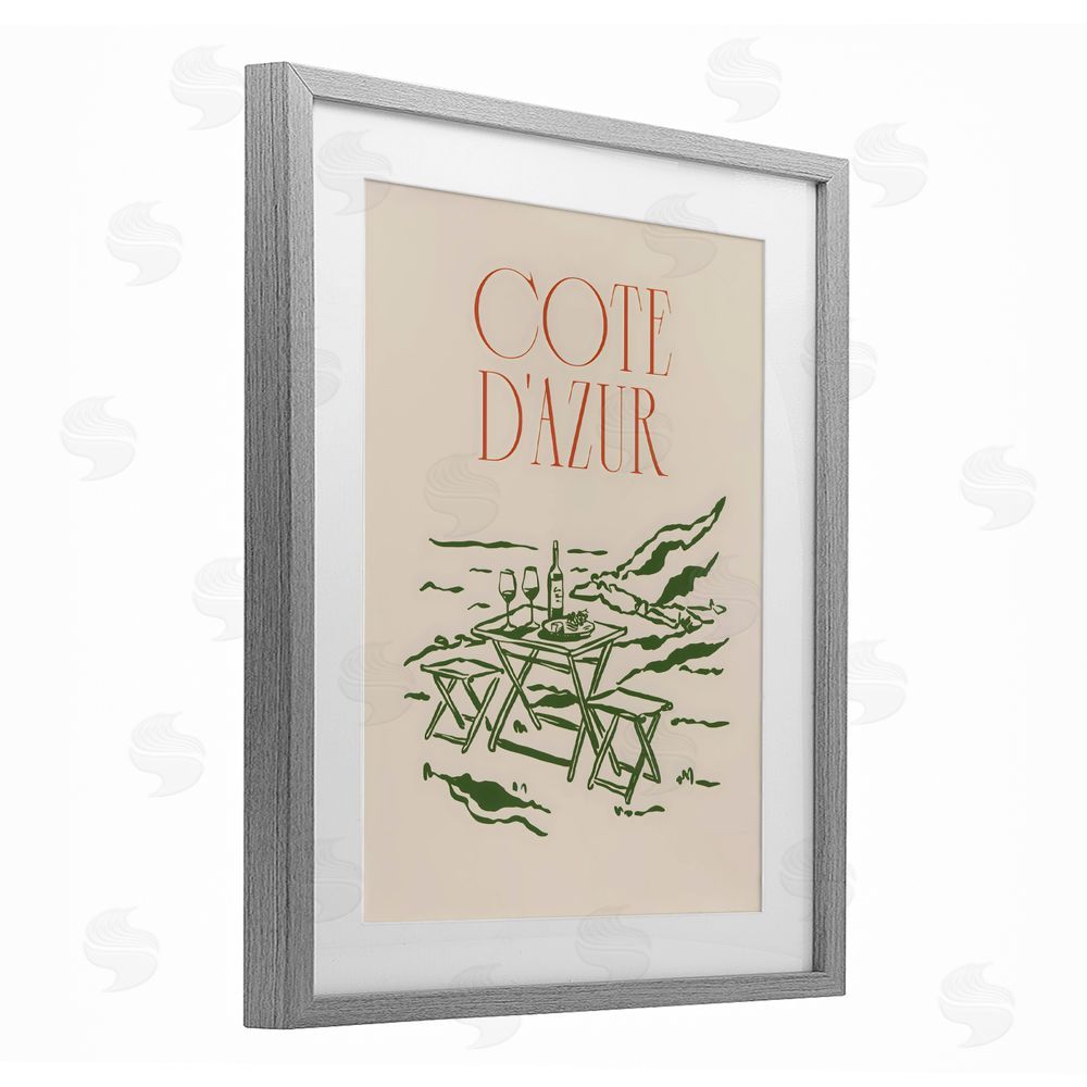 The Prints Vibe Seaside Wine Picnic Gray Framed Print Under Glass with White Mat Wall Art