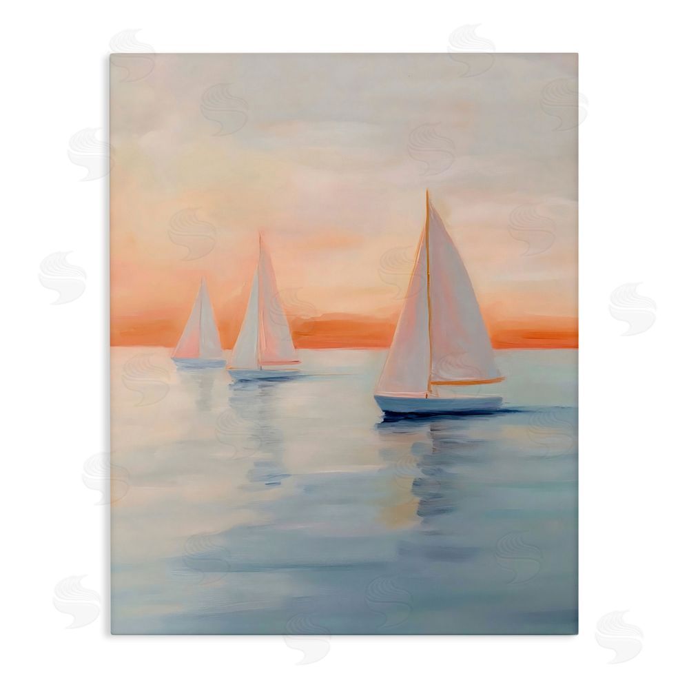 Creative Studio Sunset Sailboats Over Calm Sea Stretched Canvas Wall Art Print