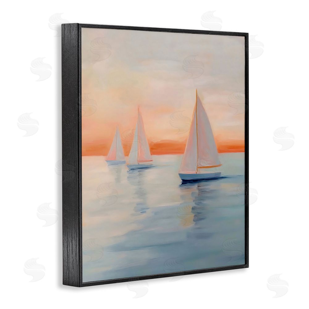 Creative Studio Sunset Sailboats Over Calm Sea Black Framed Giclee Wall Art Print