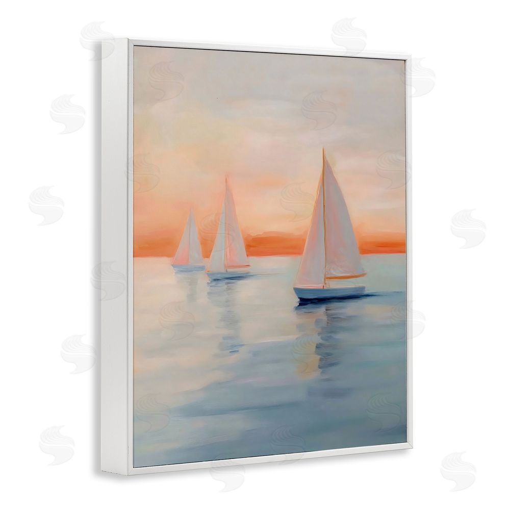 Creative Studio Sunset Sailboats Over Calm Sea White Framed Giclee Wall Art Print