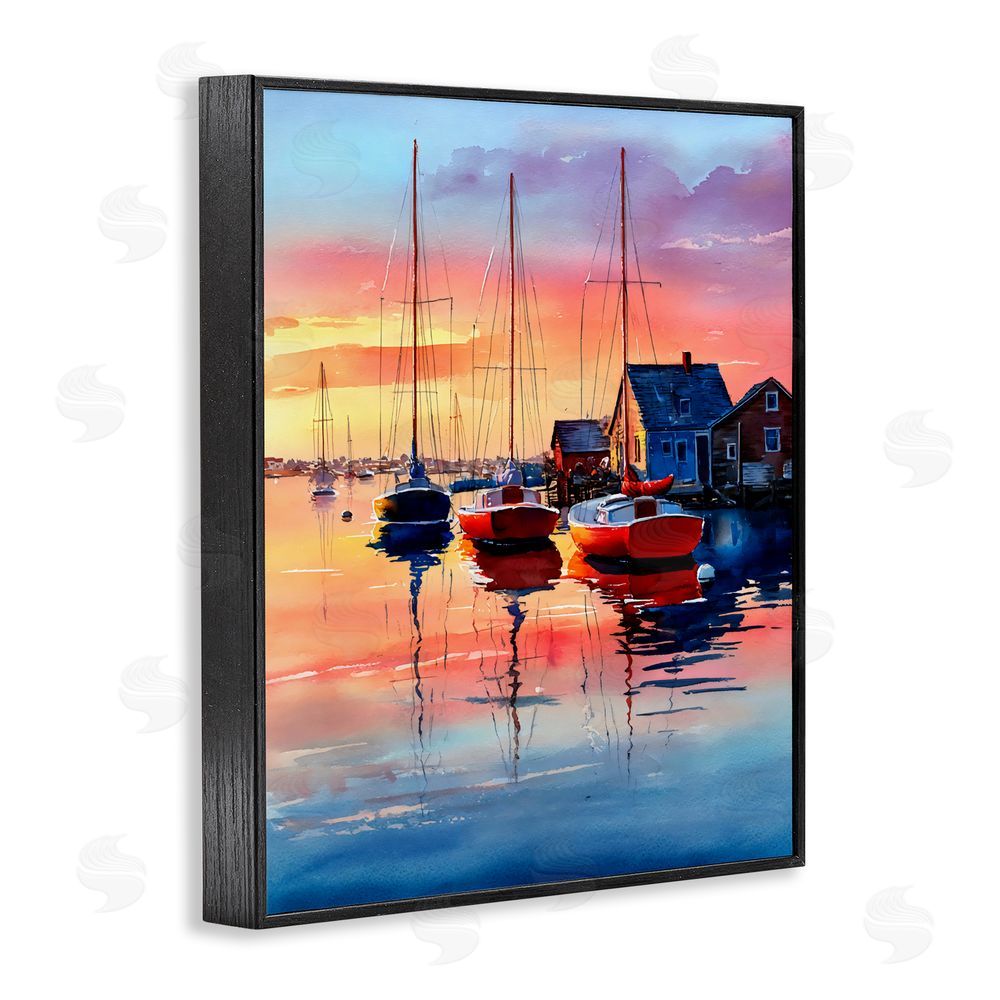 Franklyn Gregory Vivid Sunset at Docks Black Framed Giclee Wall Art Print